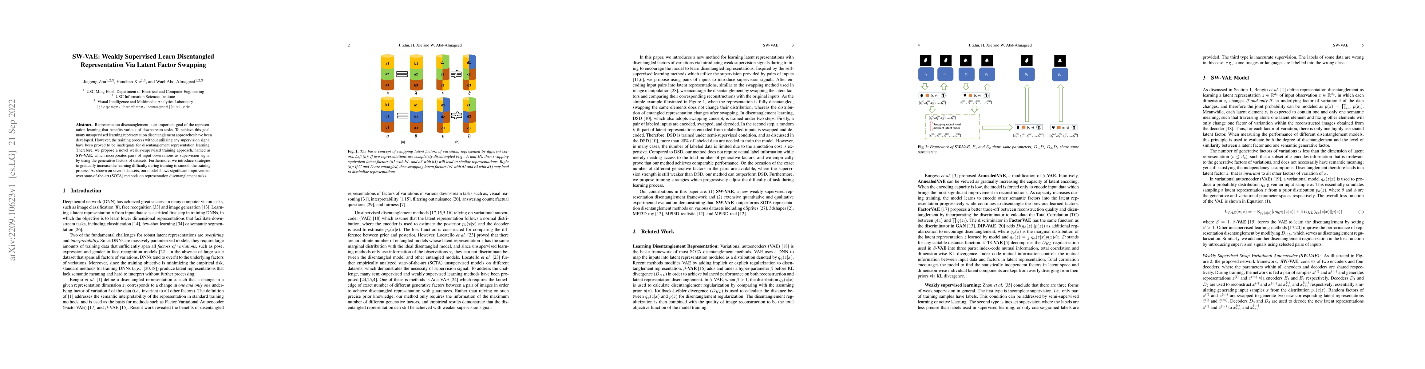 Thumbnail for SW-VAE: Weakly Supervised Learn Disentangled Representation Via Latent
  Factor Swapping