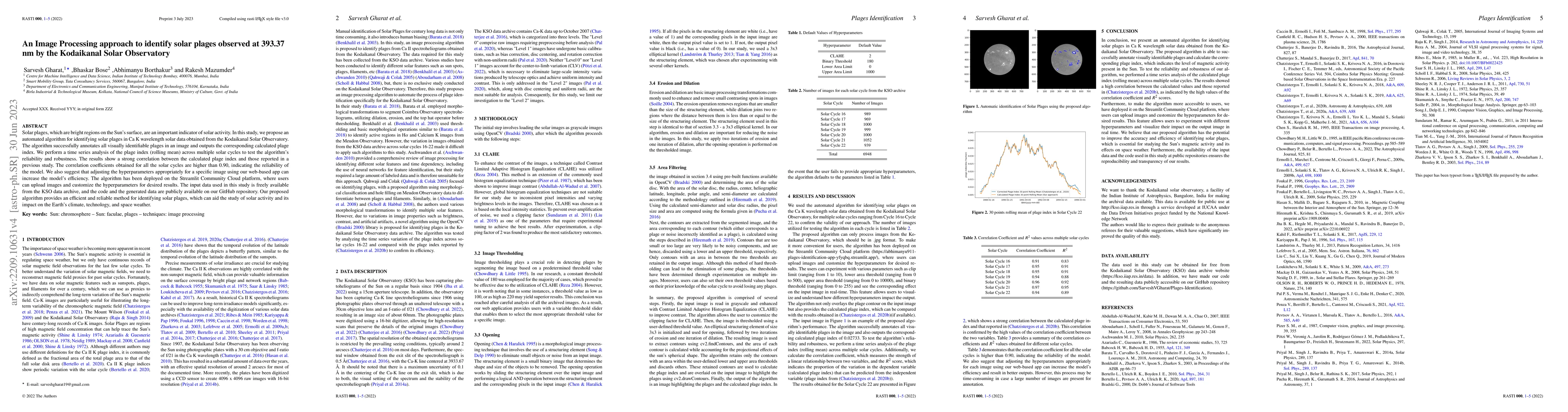 Thumbnail for An Image Processing approach to identify solar plages observed at 393.37
  nm by the Kodaikanal Solar Observatory