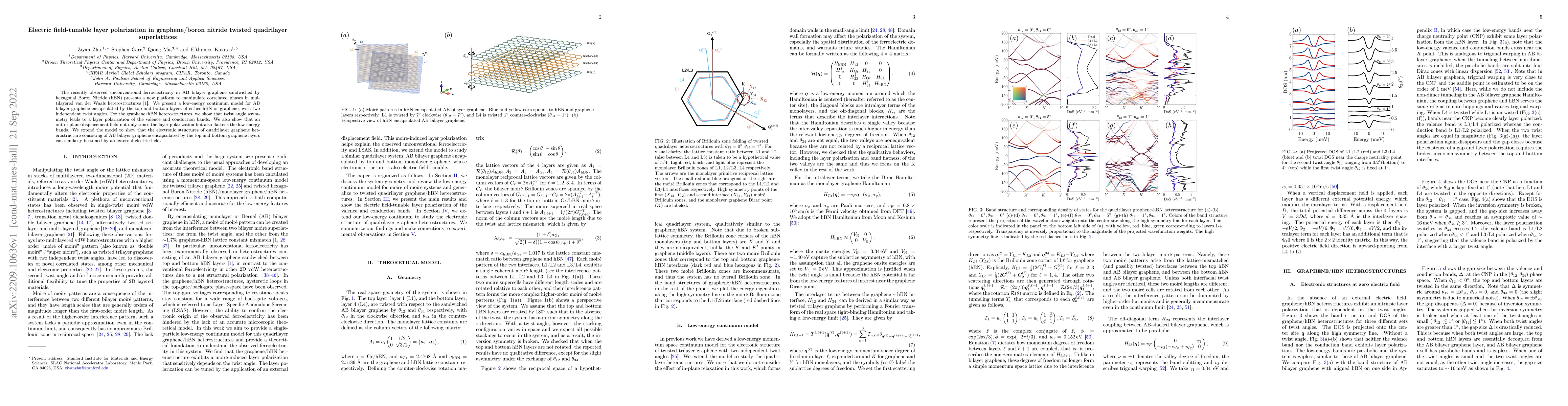 Thumbnail for Electric field-tunable layer polarization in graphene/boron nitride
  twisted quadrilayer superlattices