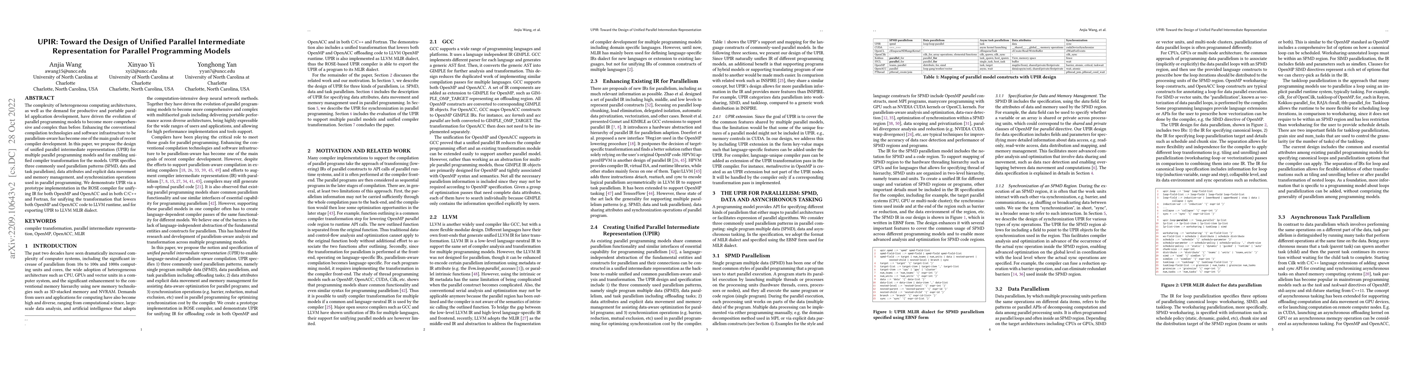Thumbnail for UPIR: Toward the Design of Unified Parallel Intermediate Representation
  for Parallel Programming Models