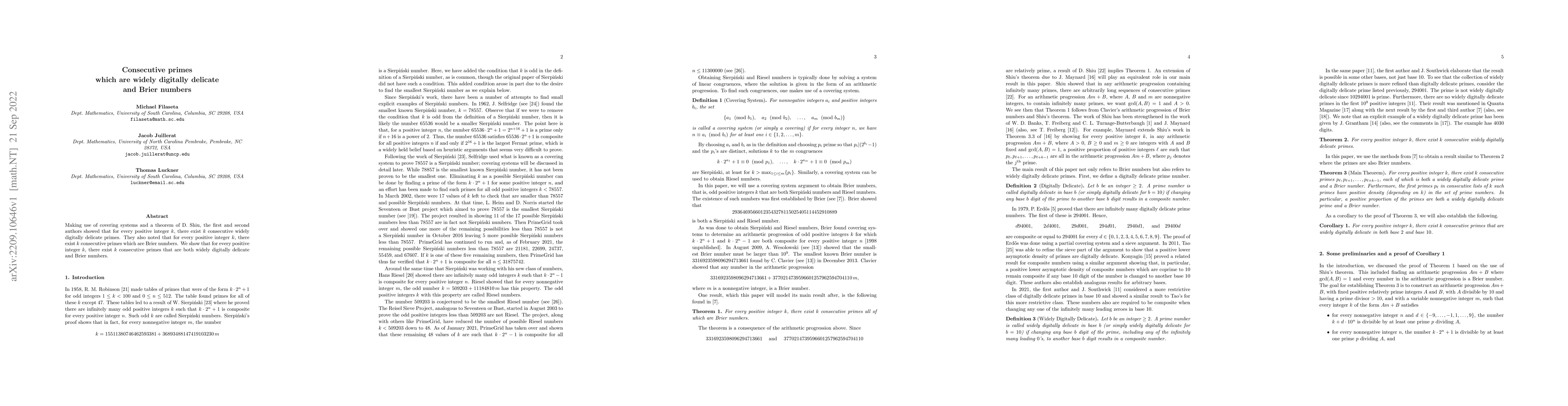 Thumbnail for Consecutive primes which are widely digitally delicate and Brier numbers