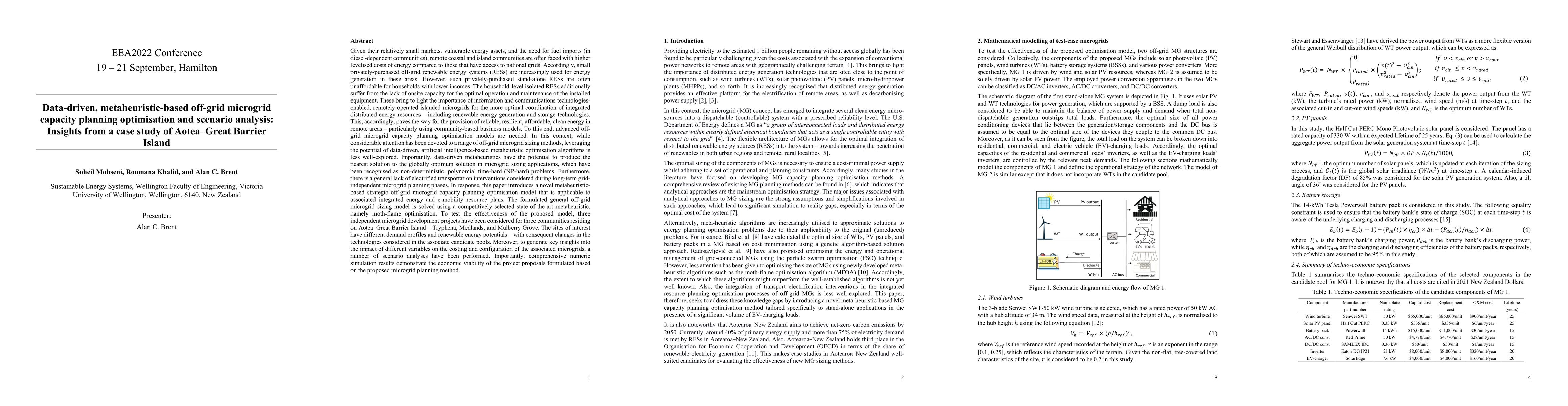 Thumbnail for Data-driven, metaheuristic-based off-grid microgrid capacity planning
  optimisation and scenario analysis: Insights from a case study of Aotea-Great
  Barrier Island