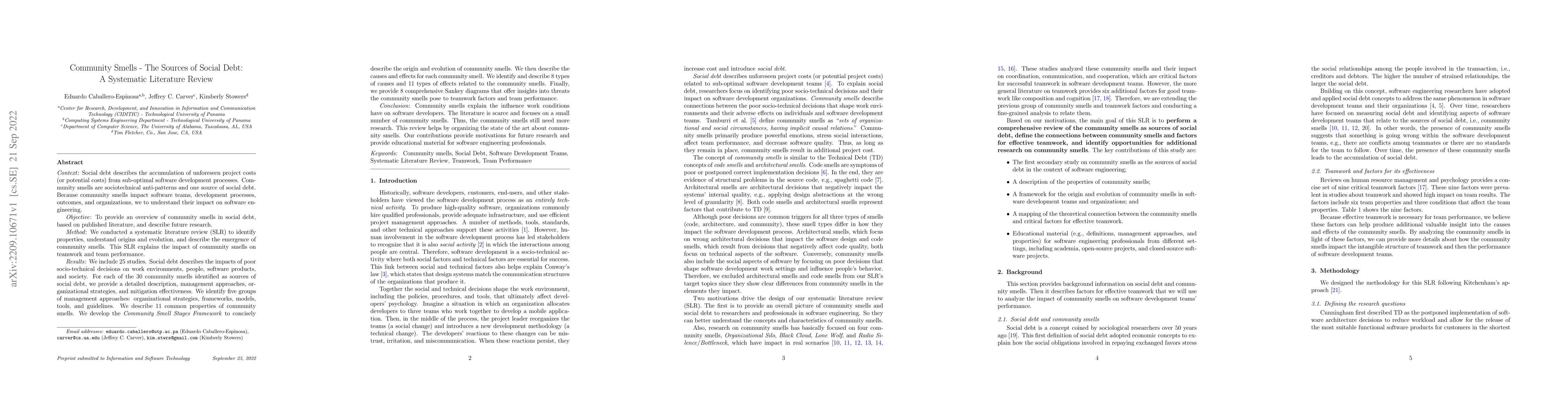 Thumbnail for Community Smells -- The Sources of Social Debt: A Systematic Literature
  Review