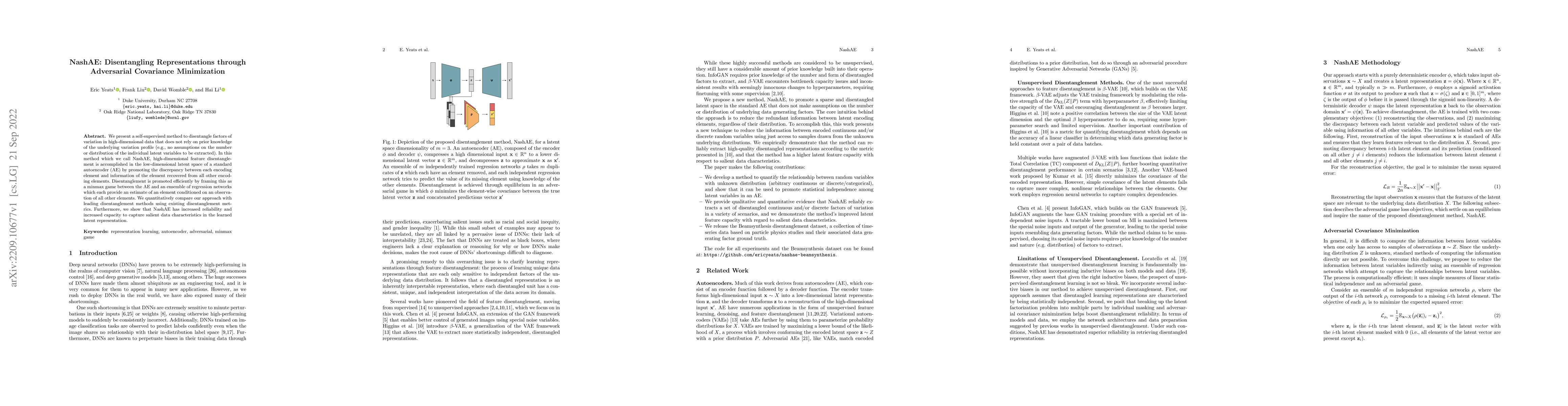 Thumbnail for NashAE: Disentangling Representations through Adversarial Covariance
  Minimization
