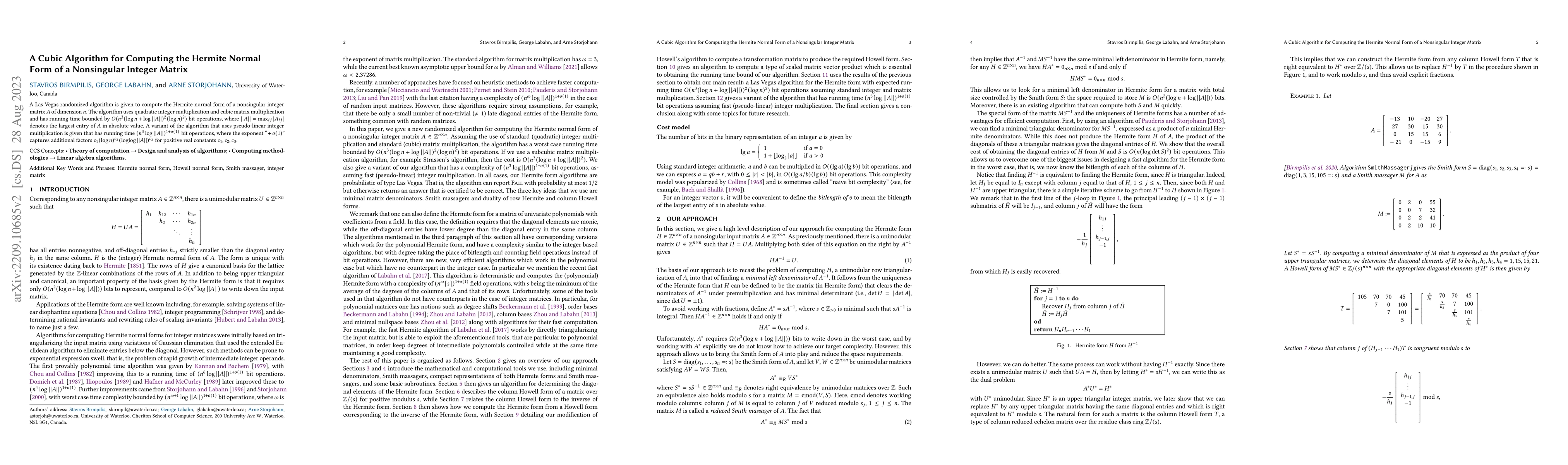 Thumbnail for A cubic algorithm for computing the Hermite normal form of a nonsingular
  integer matrix