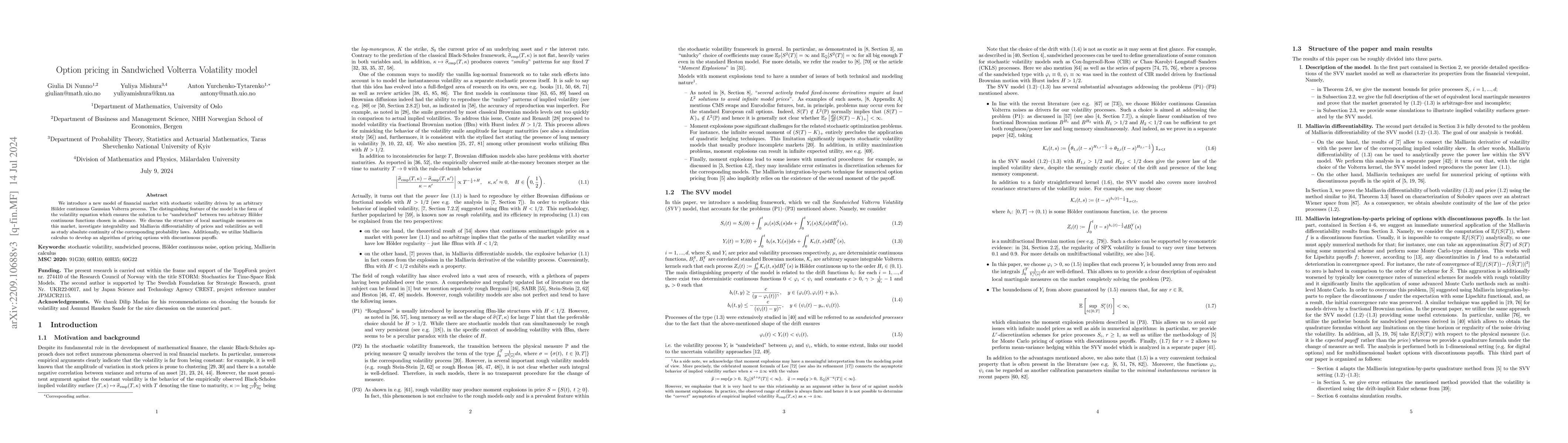 Thumbnail for Option pricing in Sandwiched Volterra Volatility model