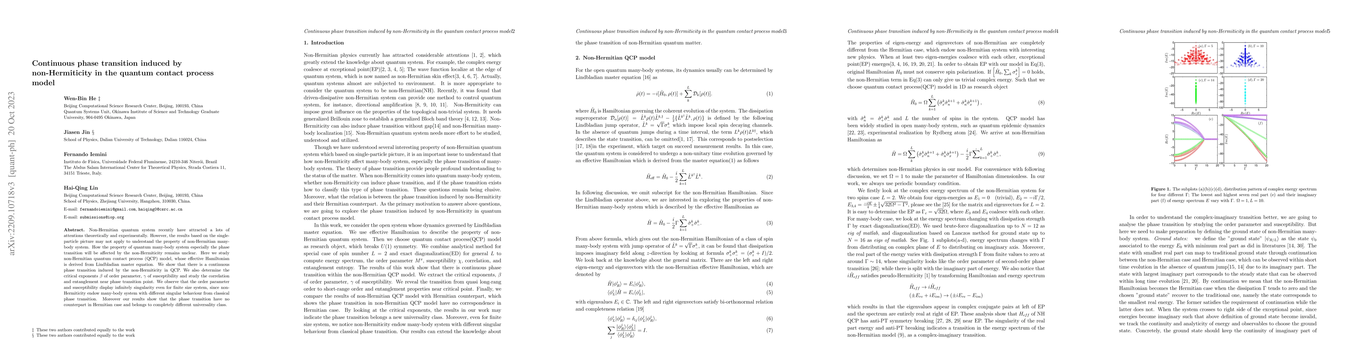 Thumbnail for Continuous phase transition induced by non-Hermiticity in the quantum
  contact process model