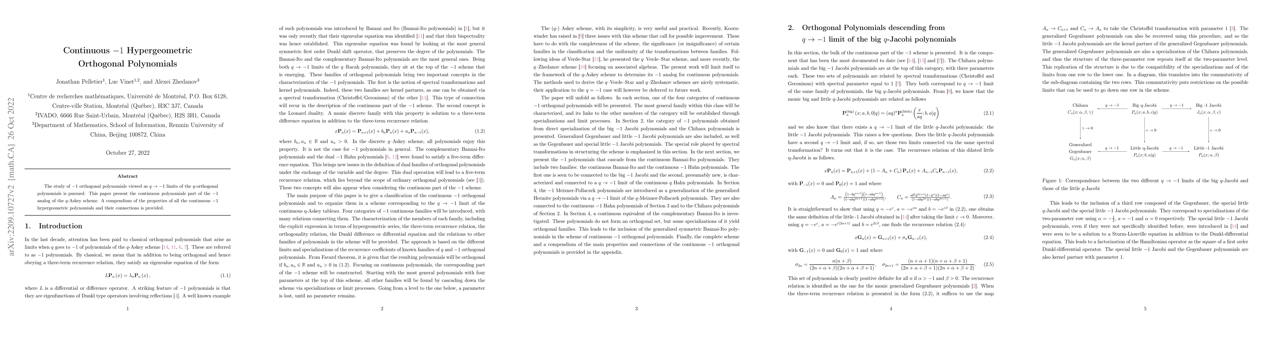 Thumbnail for Continuous $-1$ Hypergeometric Orthogonal Polynomials