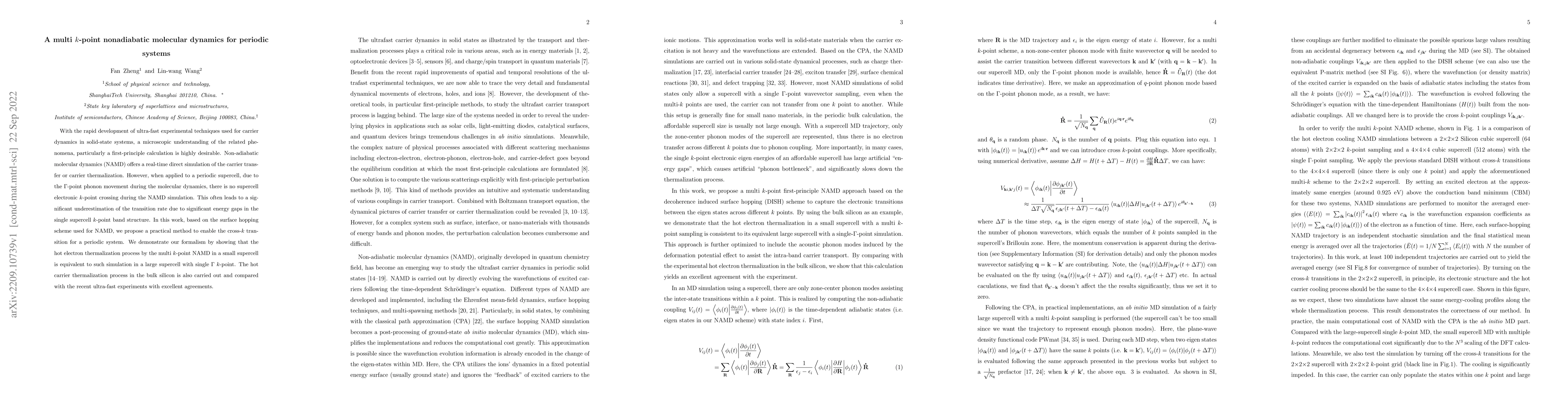 Thumbnail for A multi $k$-point nonadiabatic molecular dynamics for periodic systems