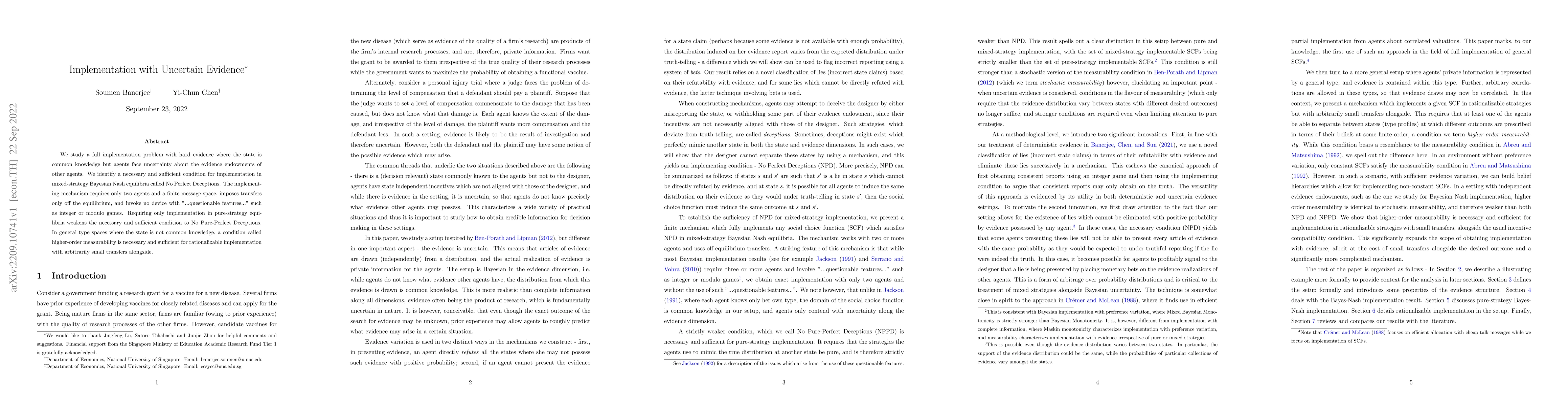 Thumbnail for Implementation with Uncertain Evidence