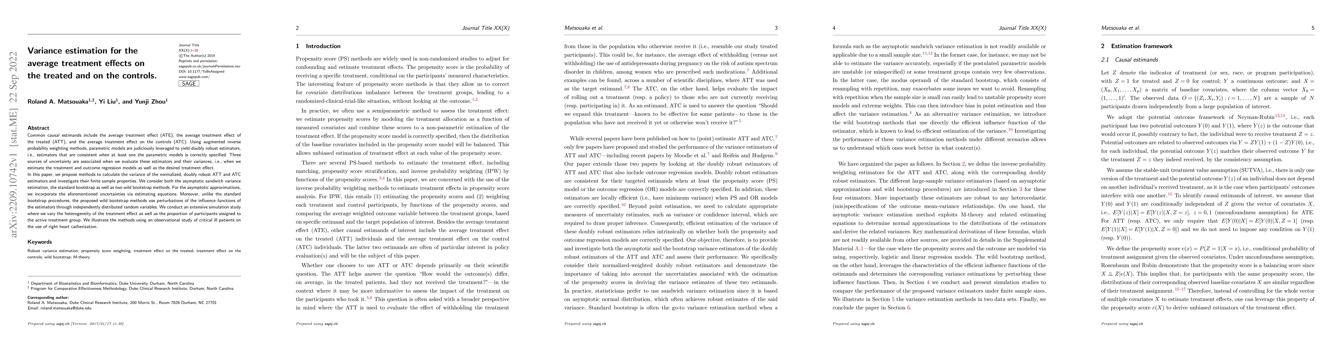 Thumbnail for Variance estimation for the average treatment effects on the treated and
  on the controls