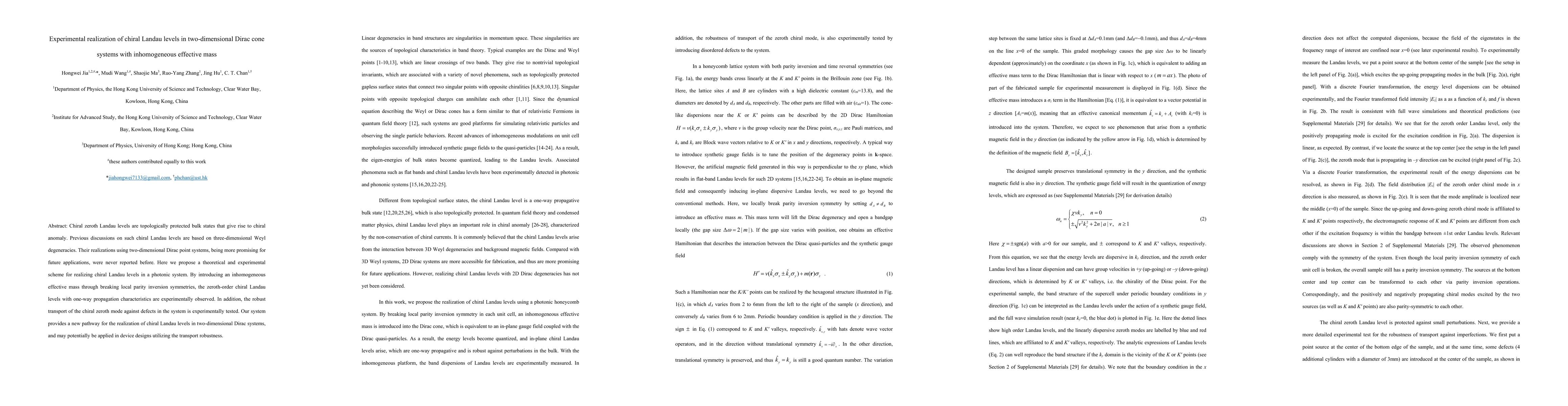 Thumbnail for Experimental realization of chiral Landau levels in two-dimensional
  Dirac cone systems with inhomogeneous effective mass