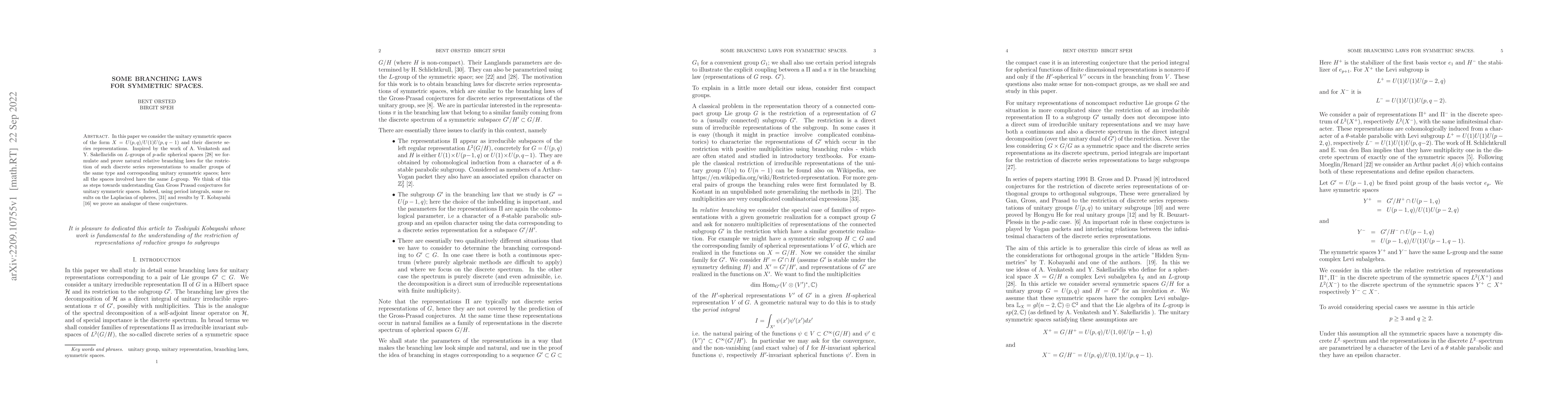Thumbnail for Some branching laws for symmetric spaces