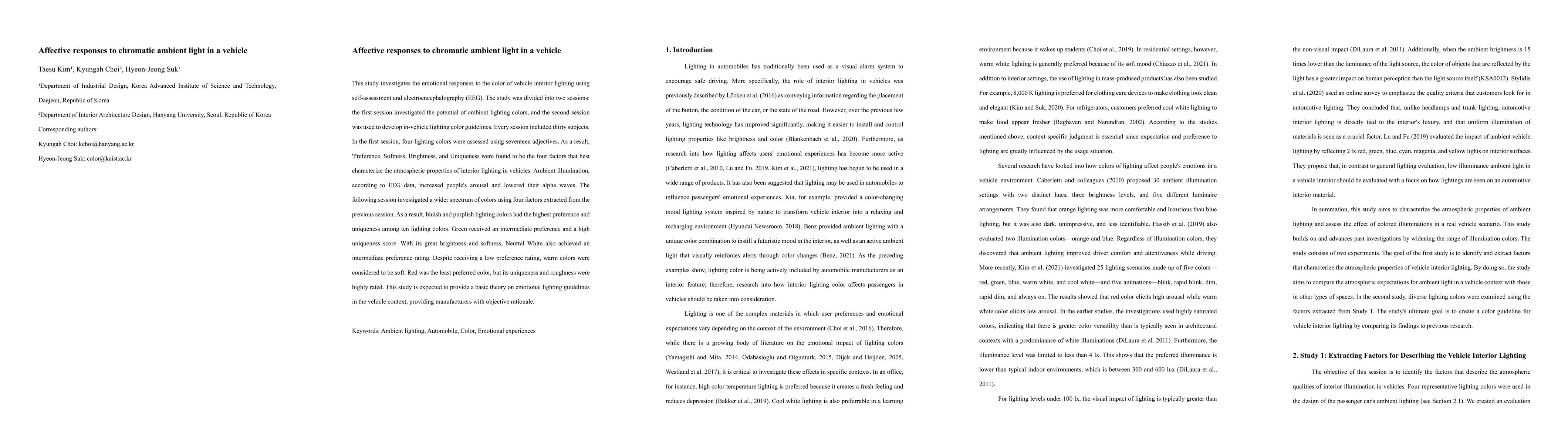 Thumbnail for Affective responses to chromatic ambient light in a vehicle