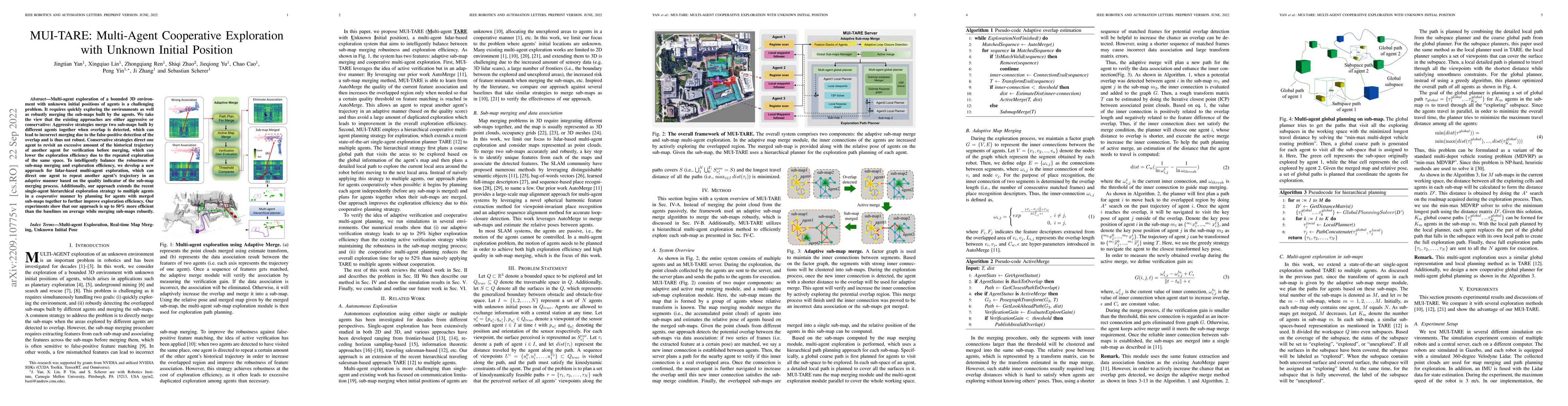 Thumbnail for MUI-TARE: Multi-Agent Cooperative Exploration with Unknown Initial
  Position