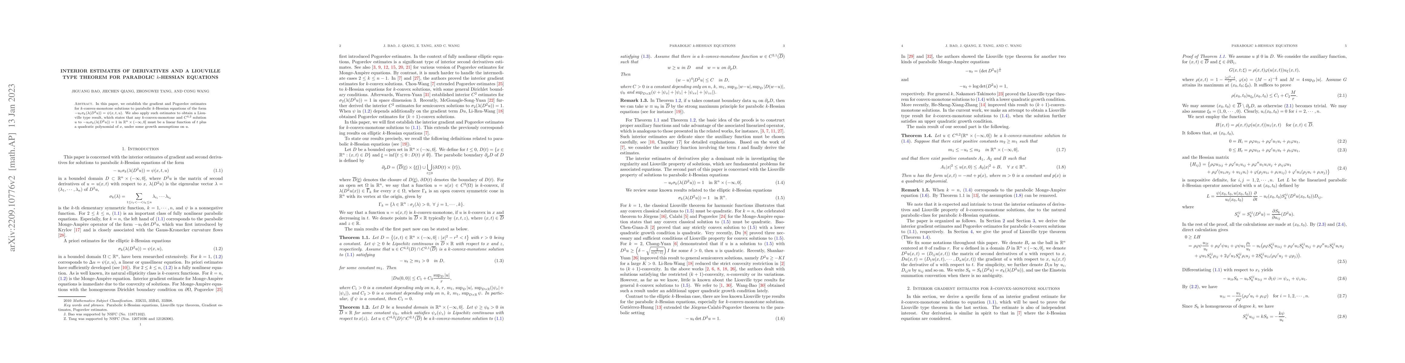 Thumbnail for Interior estimates of derivatives and a Liouville type theorem for
  Parabolic $k$-Hessian equations
