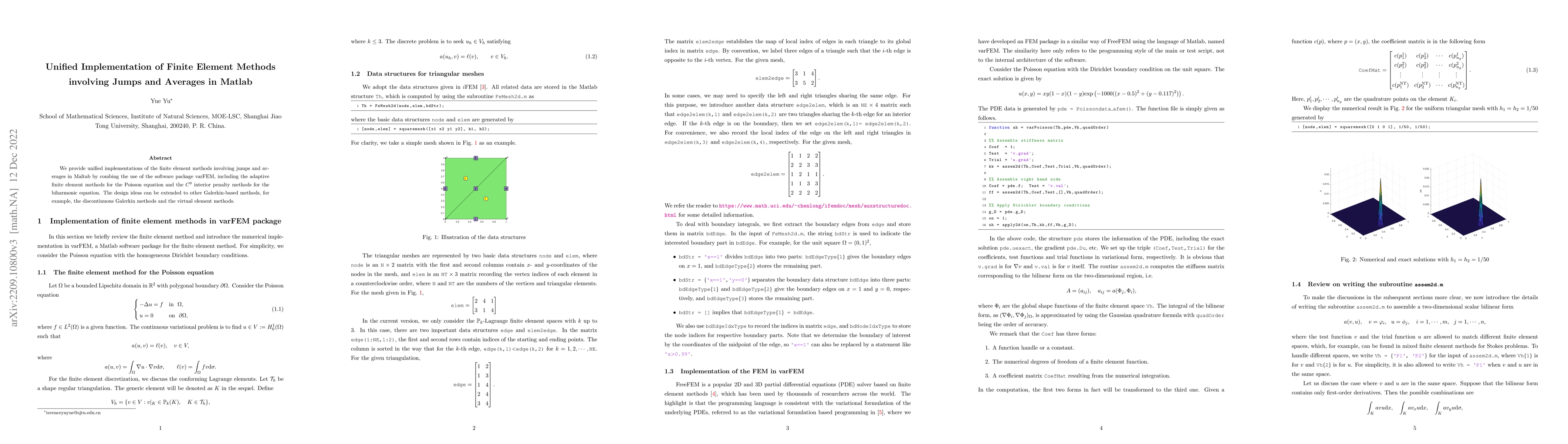 Thumbnail for Unified Implementation of Finite Element Methods involving Jumps and
  Averages in Matlab