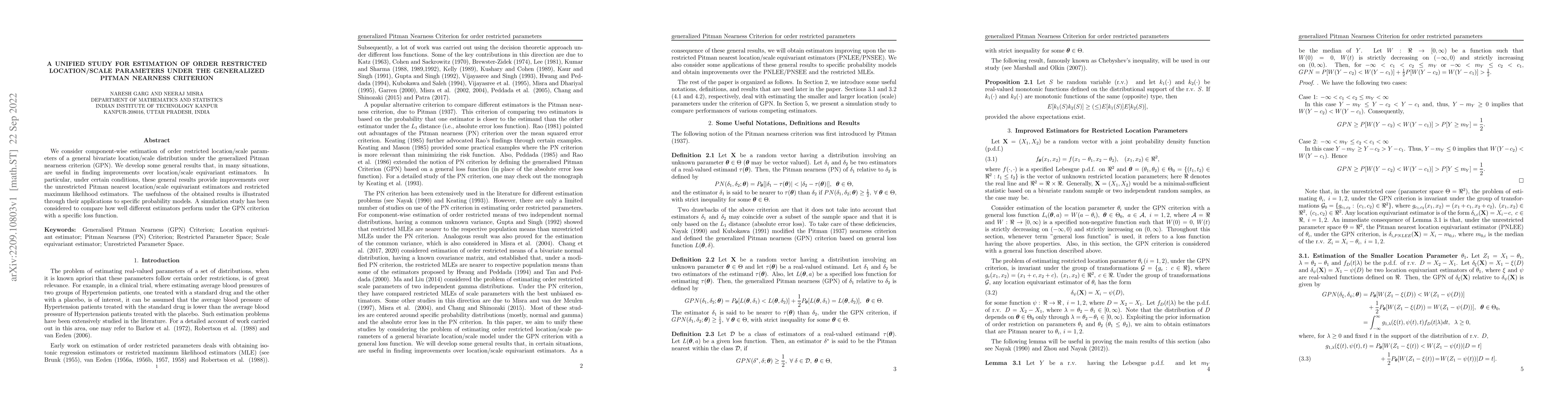 Thumbnail for A unified study for estimation of order restricted location/scale
  parameters under the generalized Pitman nearness criterion