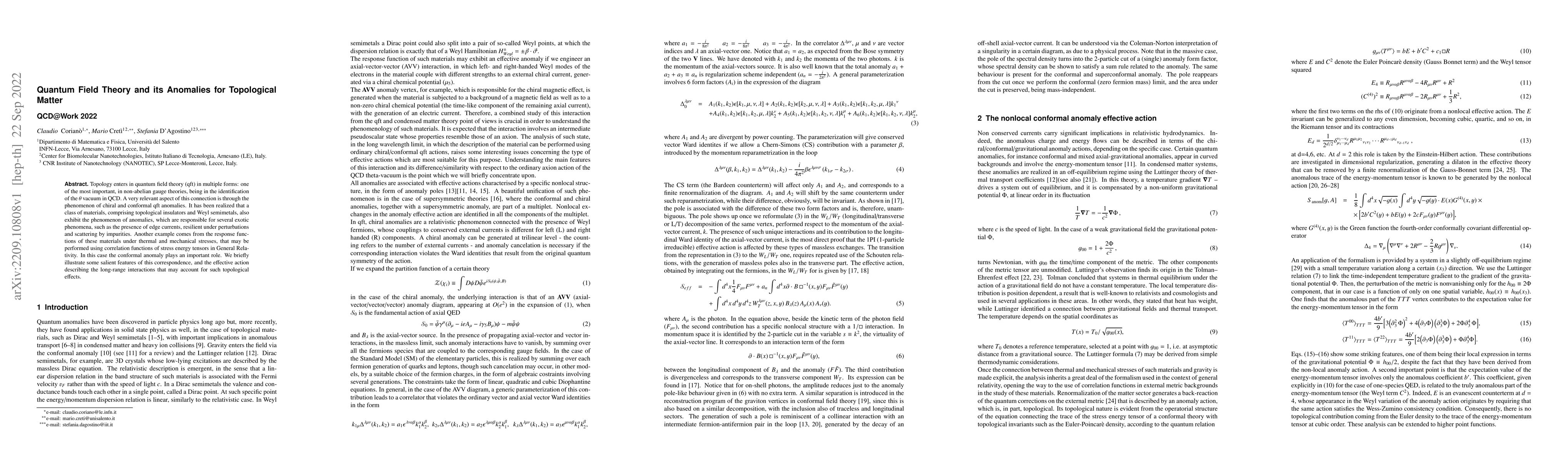 Thumbnail for Quantum Field Theory and its Anomalies for Topological Matter