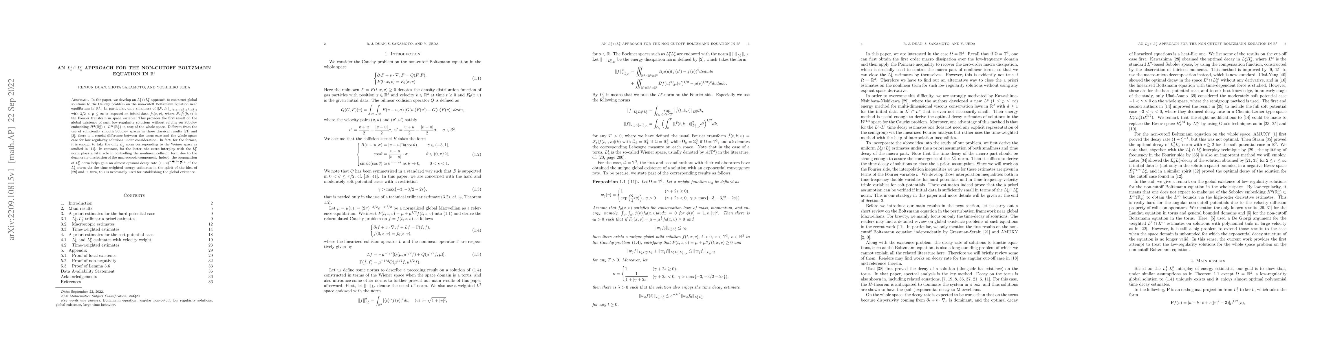 Thumbnail for An $L^1_k\cap L^p_k$ approach for the non-cutoff Boltzmann equation in
  $\mathbb{R}^3$