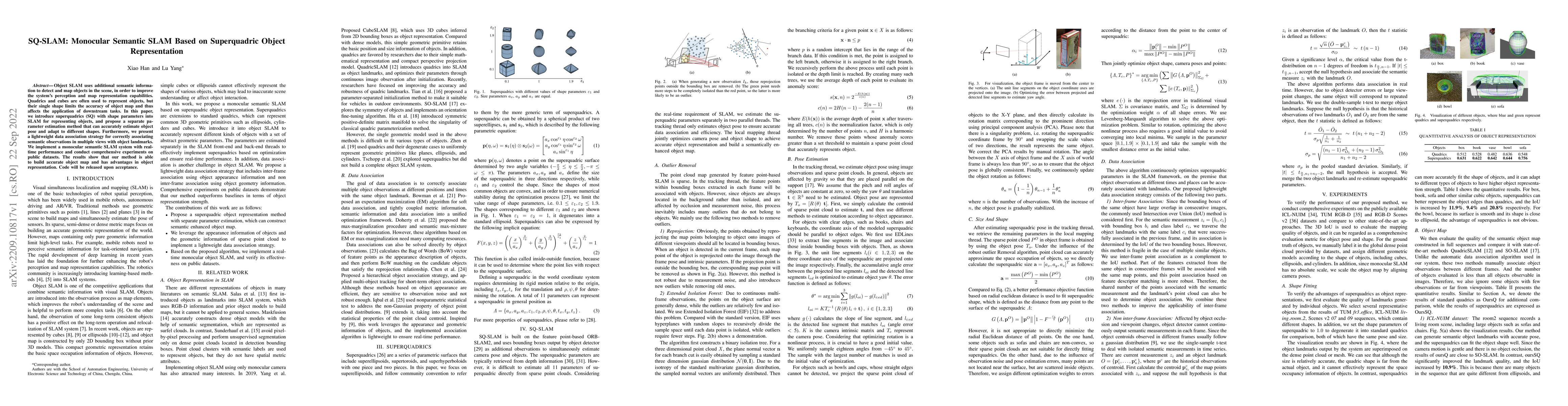 Thumbnail for SQ-SLAM: Monocular Semantic SLAM Based on Superquadric Object
  Representation