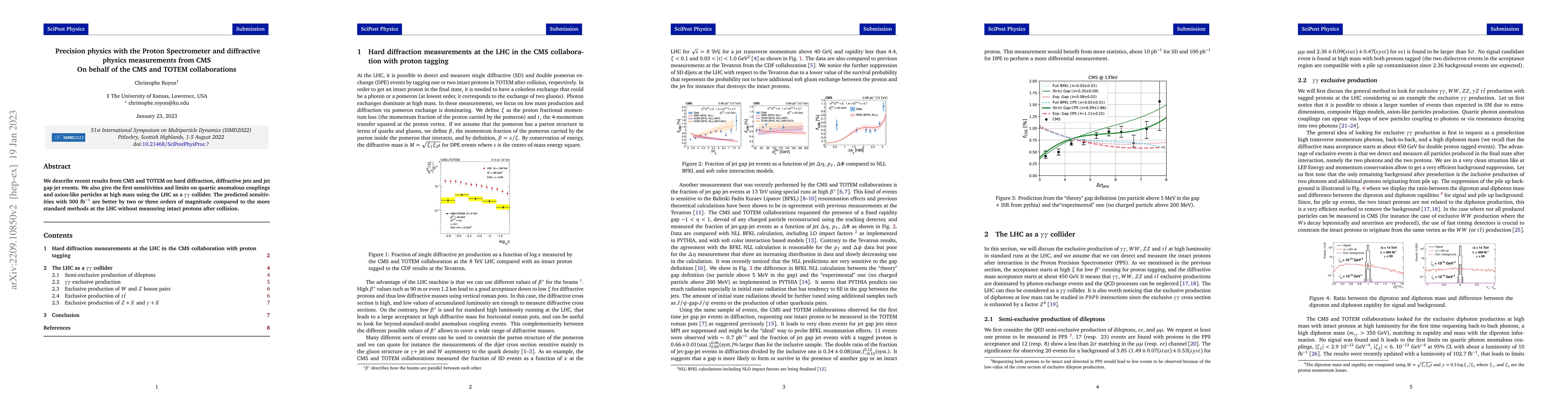 Thumbnail for Precision physics with the Proton Spectrometer and diffractive physics
  measurements from CMS