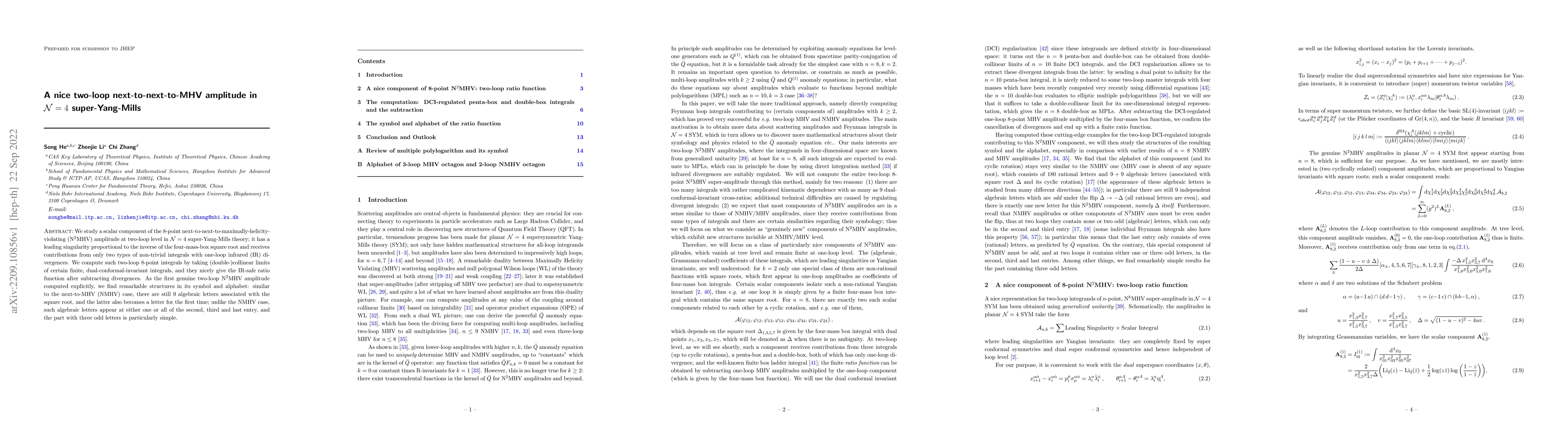 Thumbnail for A nice two-loop next-to-next-to-MHV amplitude in ${\cal N}=4$
  super-Yang-Mills