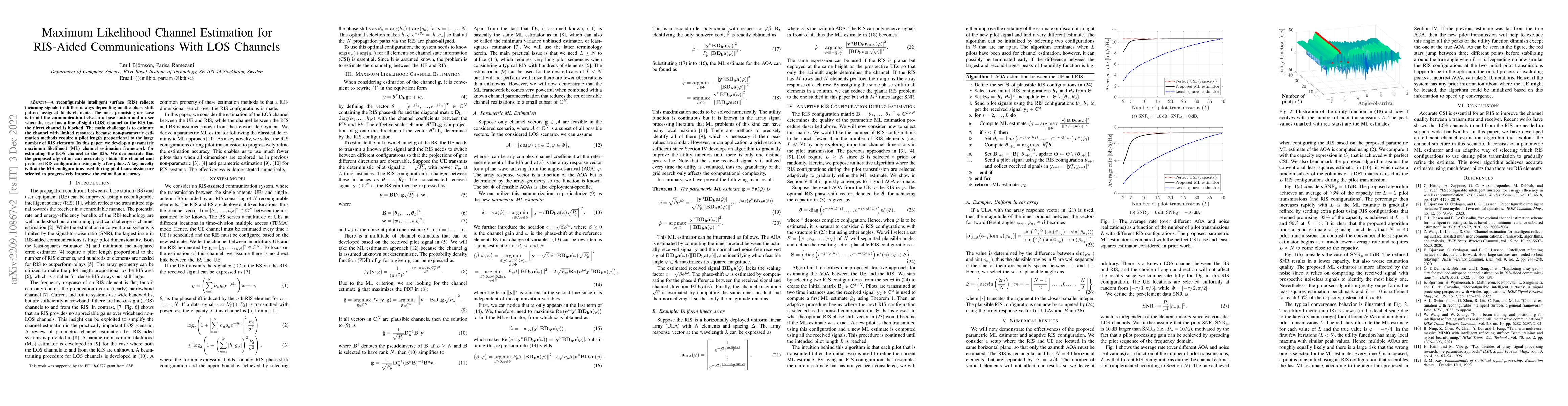 Thumbnail for Maximum Likelihood Channel Estimation for RIS-Aided Communications With
  LOS Channels
