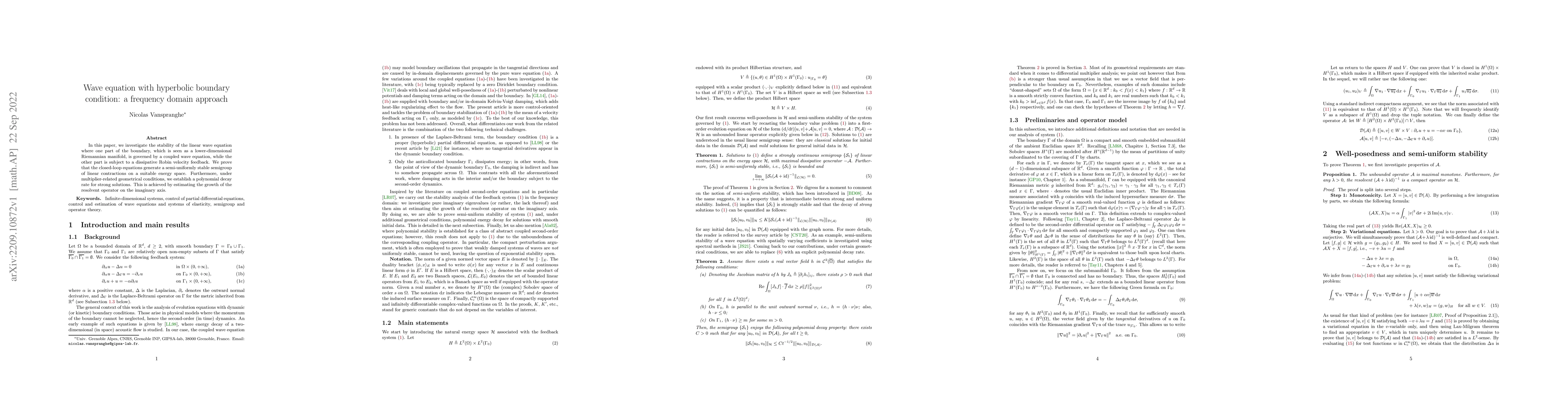 Thumbnail for Wave equation with hyperbolic boundary condition: a frequency domain
  approach