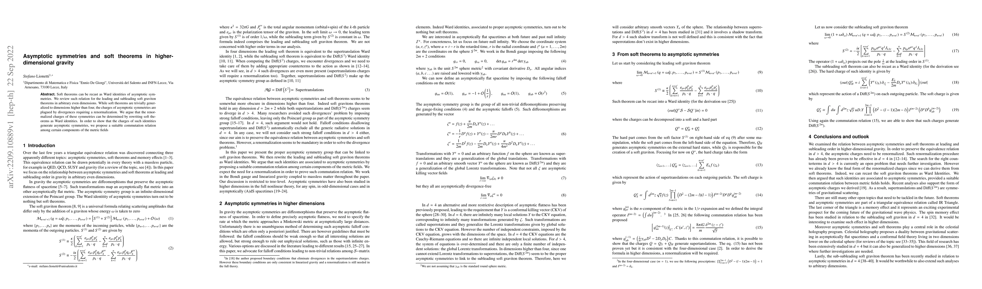 Thumbnail for Asymptotic symmetries and soft theorems in higher-dimensional gravity