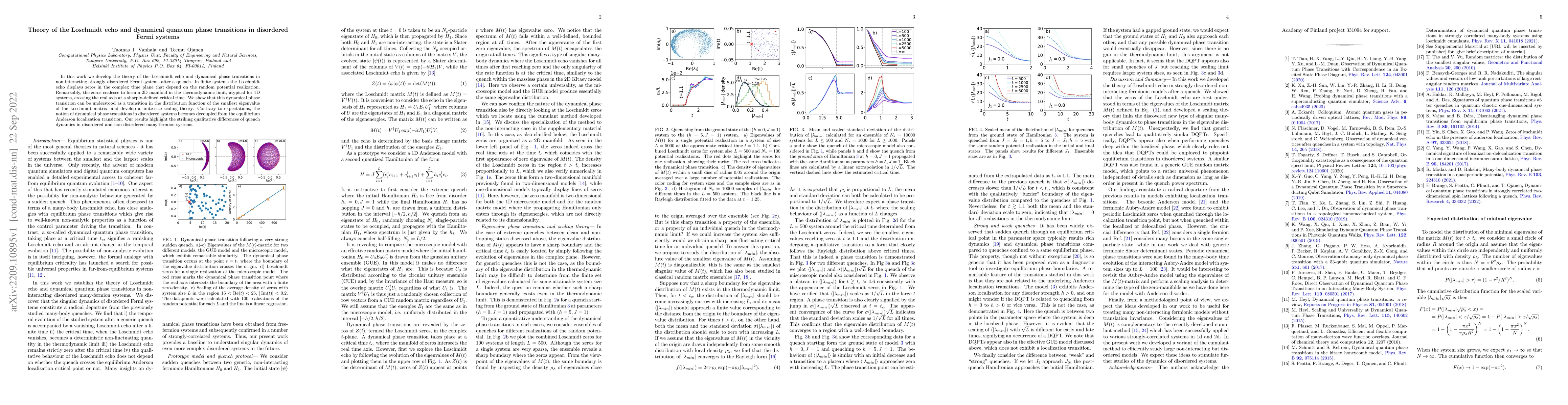 Thumbnail for Theory of the Loschmidt echo and dynamical quantum phase transitions in
  disordered Fermi systems