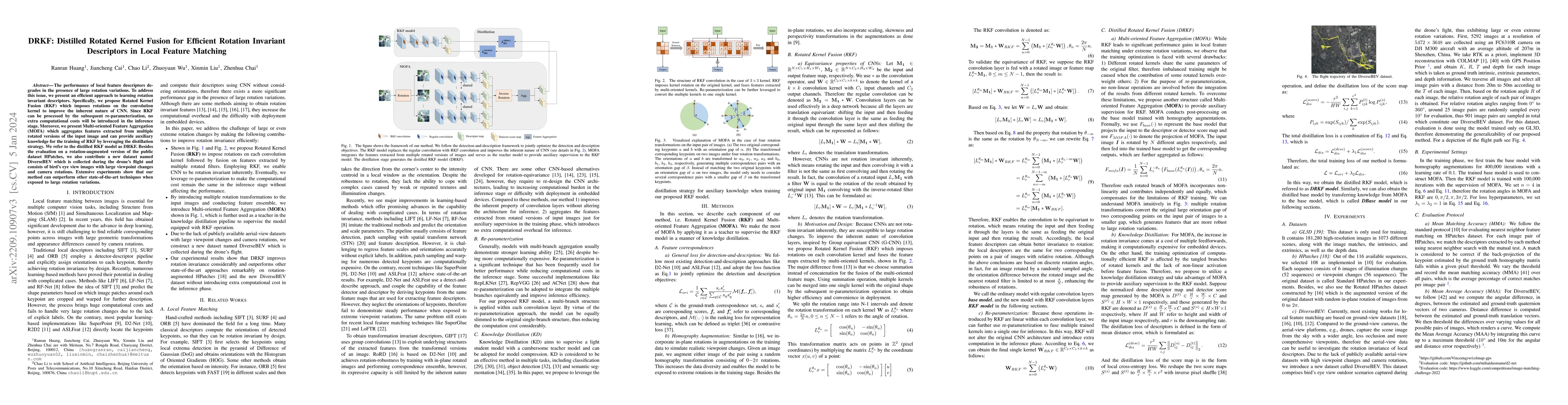 Thumbnail for DRKF: Distilled Rotated Kernel Fusion for Efficient Rotation Invariant
  Descriptors in Local Feature Matching