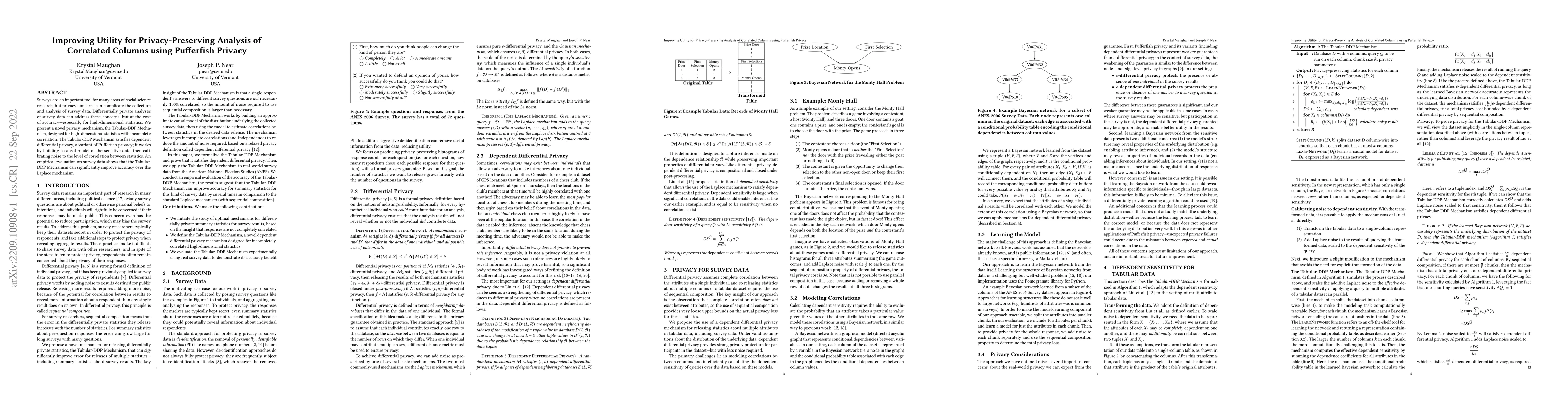 Thumbnail for Improving Utility for Privacy-Preserving Analysis of Correlated Columns
  using Pufferfish Privacy