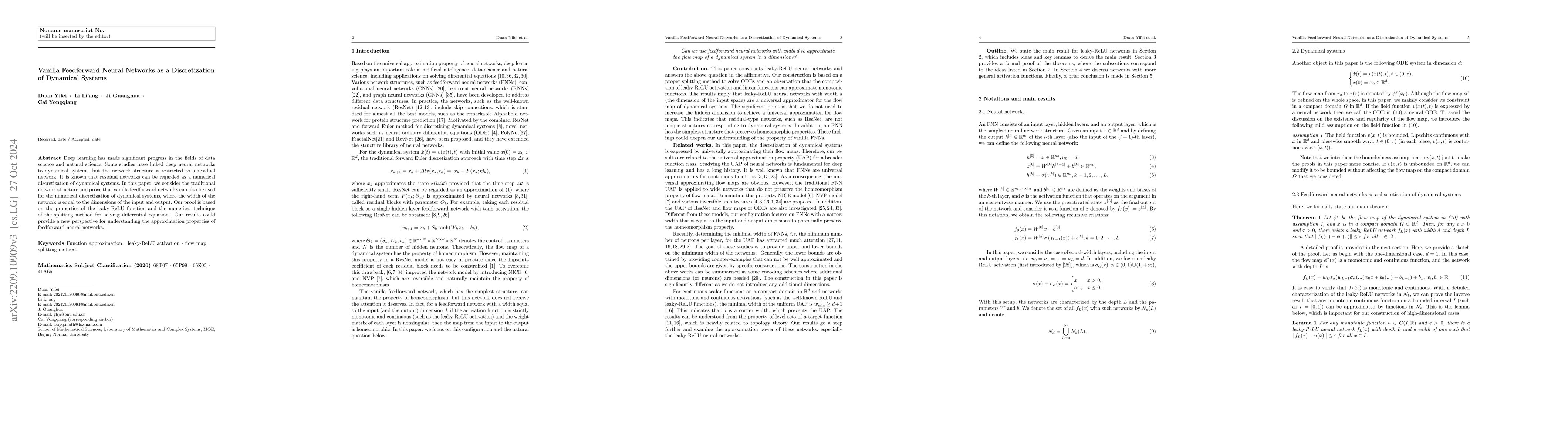 Thumbnail for Vanilla Feedforward Neural Networks as a Discretization of Dynamical
  Systems