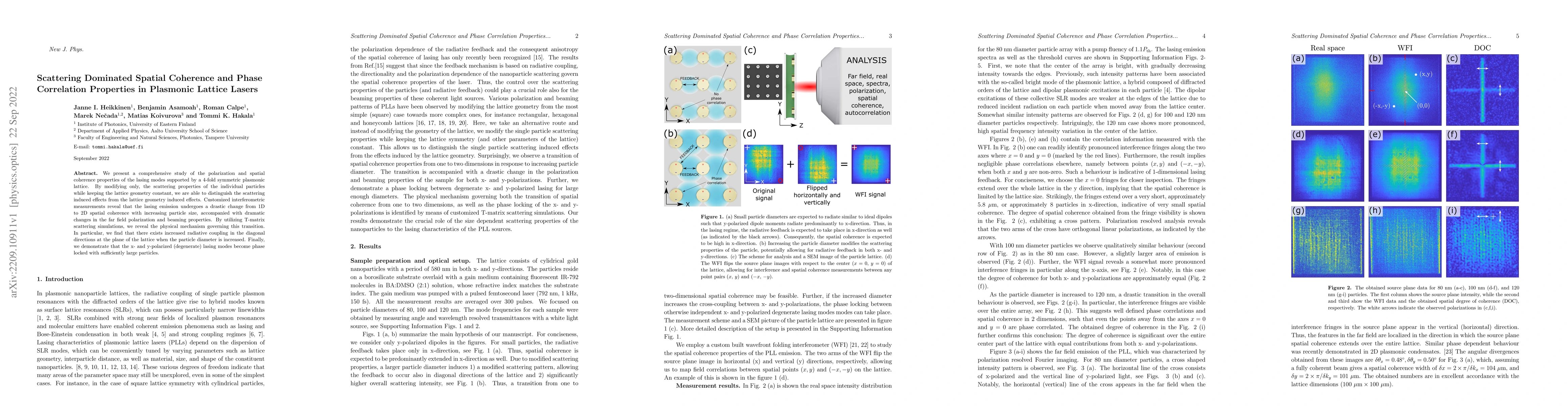 Thumbnail for Scattering Dominated Spatial Coherence and Phase Correlation Properties
  in Plasmonic Lattice Lasers