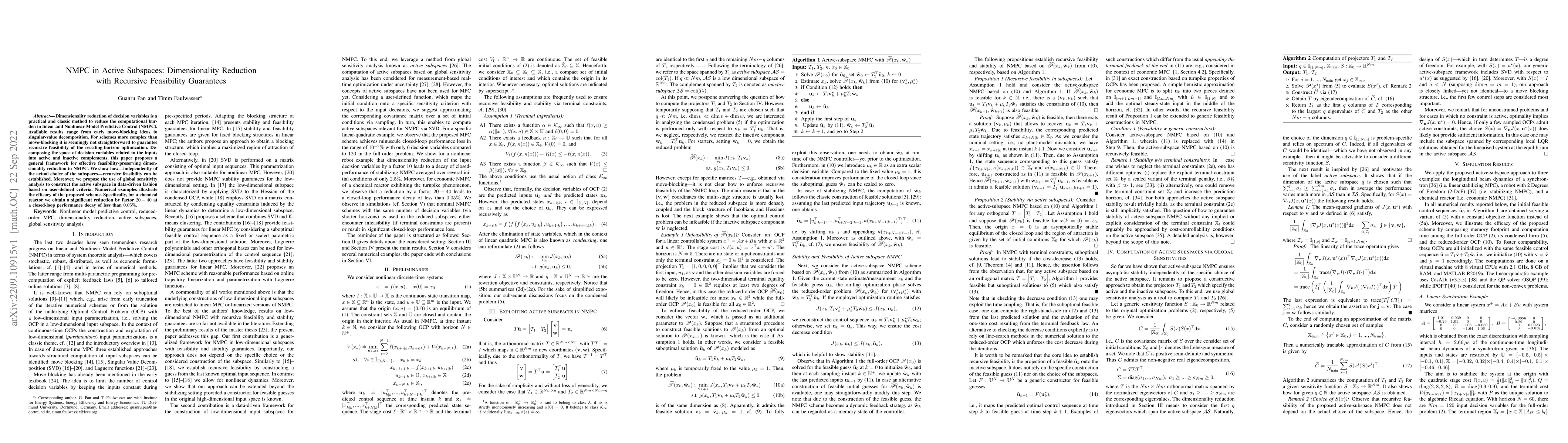 Thumbnail for NMPC in Active Subspaces: Dimensionality Reduction with Recursive
  Feasibility Guarantees
