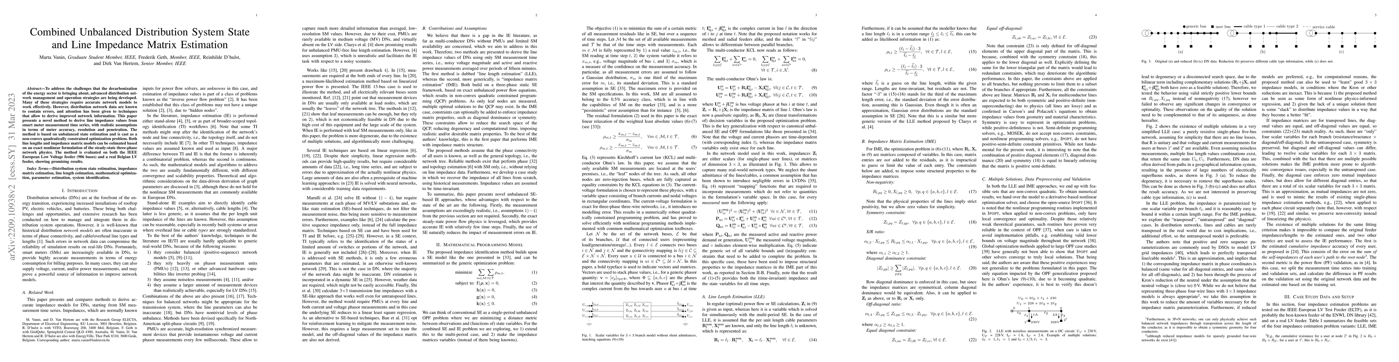 Thumbnail for Combined Unbalanced Distribution System State and Line Impedance Matrix
  Estimation