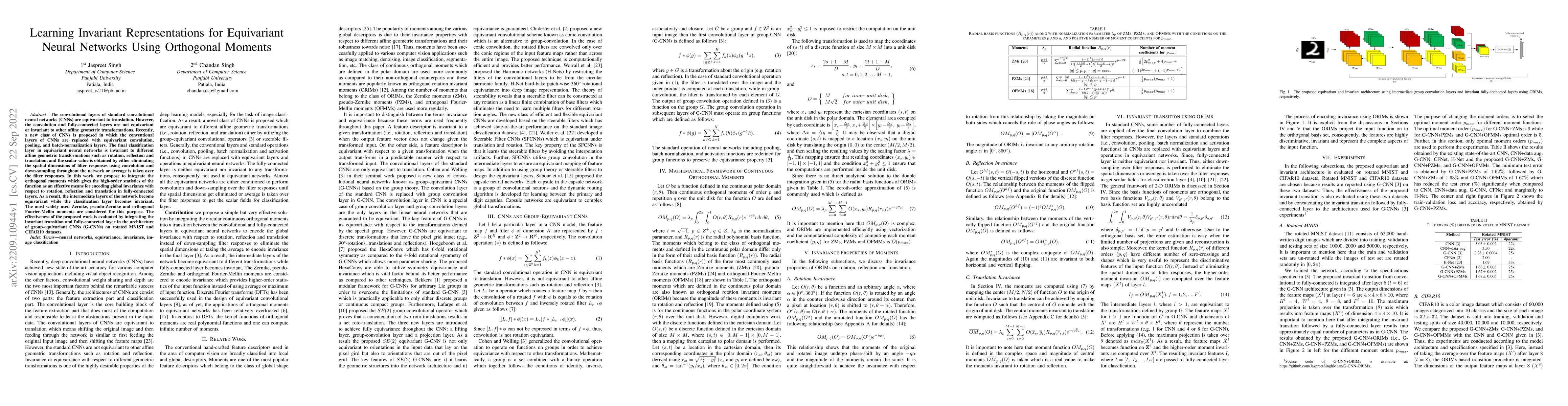 Thumbnail for Learning Invariant Representations for Equivariant Neural Networks Using
  Orthogonal Moments