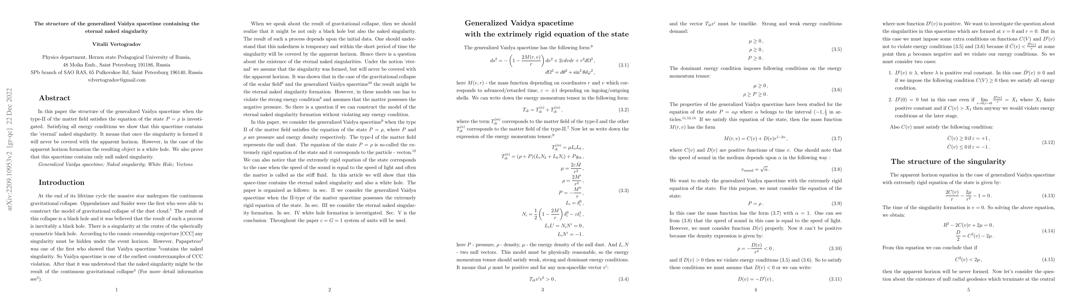 Thumbnail for The structure of the generalized Vaidya spacetime containing the eternal
  naked singularity