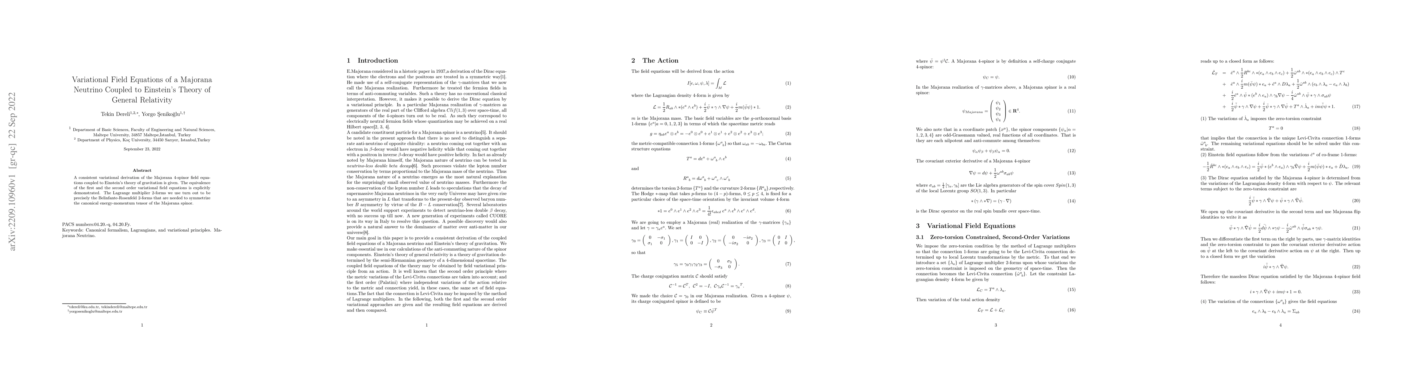 Thumbnail for Variational Field Equations of a Majorana Neutrino Coupled to Einstein's
  Theory of General Relativity
