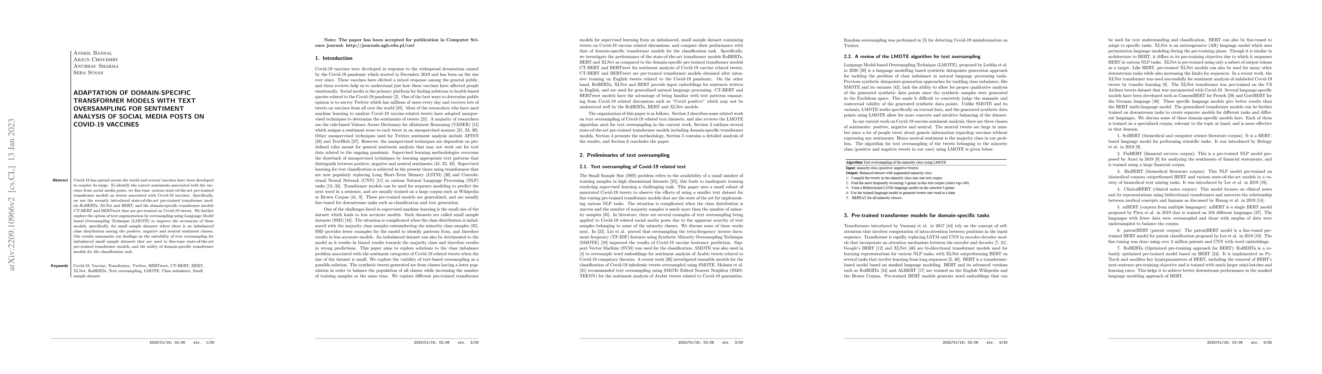 Thumbnail for Adaptation of domain-specific transformer models with text oversampling
  for sentiment analysis of social media posts on Covid-19 vaccines