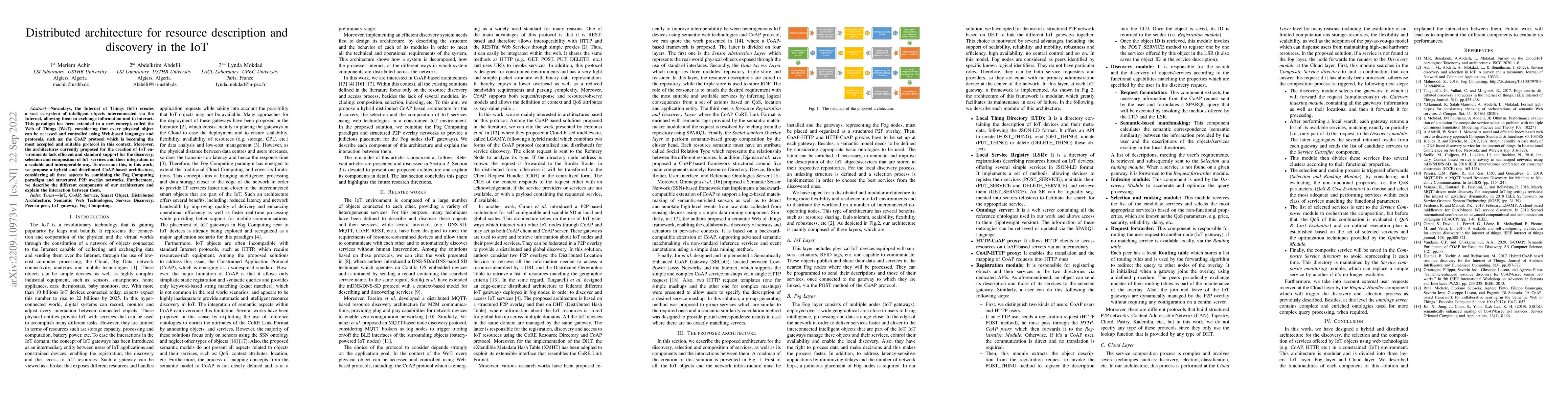 Thumbnail for Distributed architecture for resource description and discovery in the
  IoT