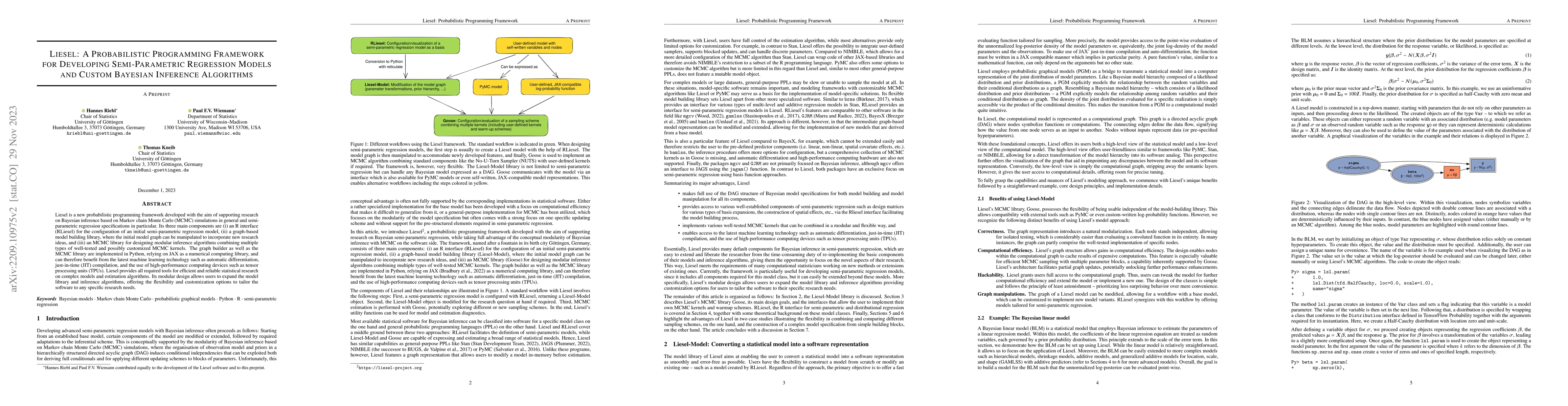 Thumbnail for Liesel: A Probabilistic Programming Framework for Developing
  Semi-Parametric Regression Models and Custom Bayesian Inference Algorithms