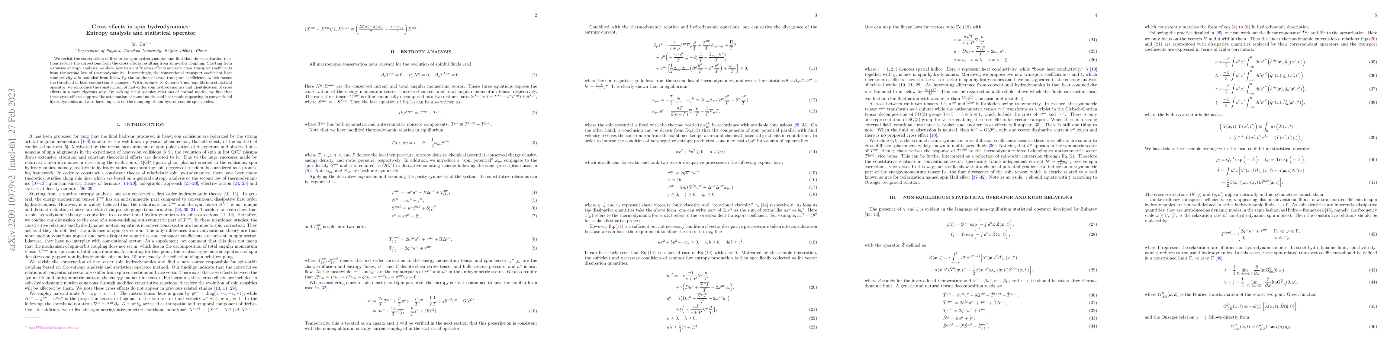 Thumbnail for Cross effects in spin hydrodynamics: A revisit Entropy analysis and
  statistical operator