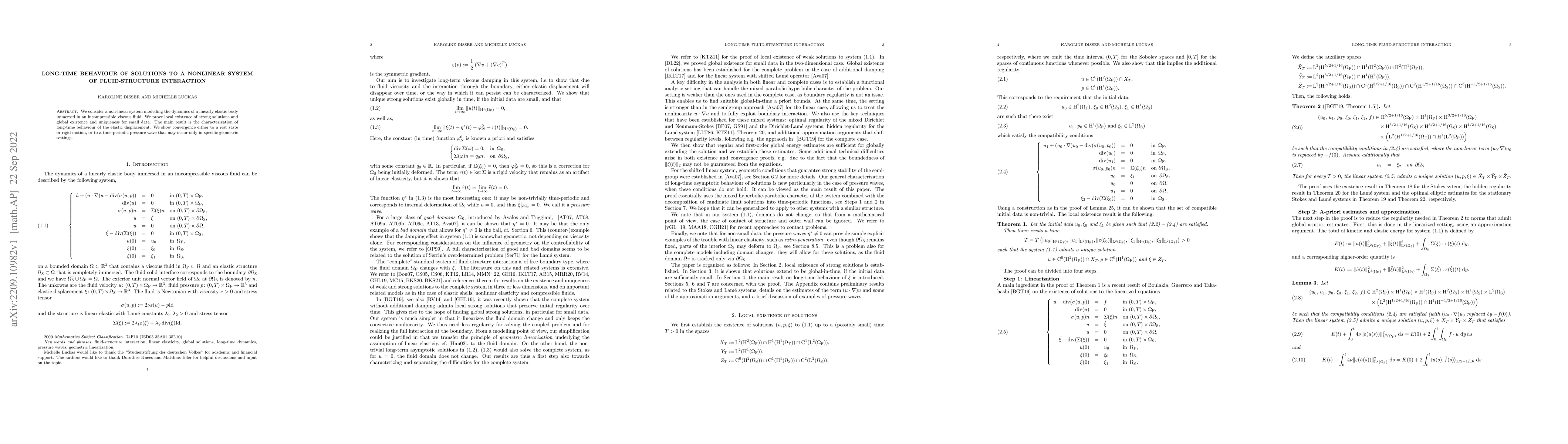 Thumbnail for Long-time behaviour of solutions to a nonlinear system of
  fluid-structure interaction