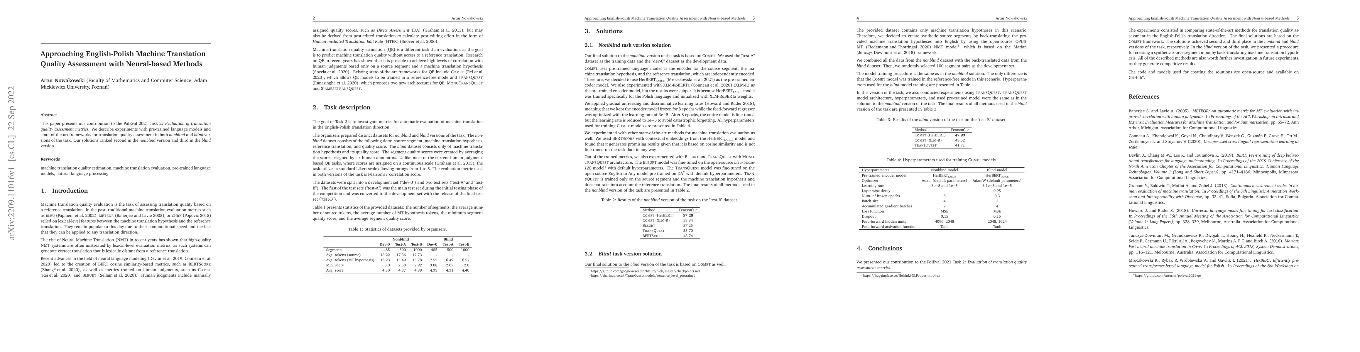 Thumbnail for Approaching English-Polish Machine Translation Quality Assessment with
  Neural-based Methods