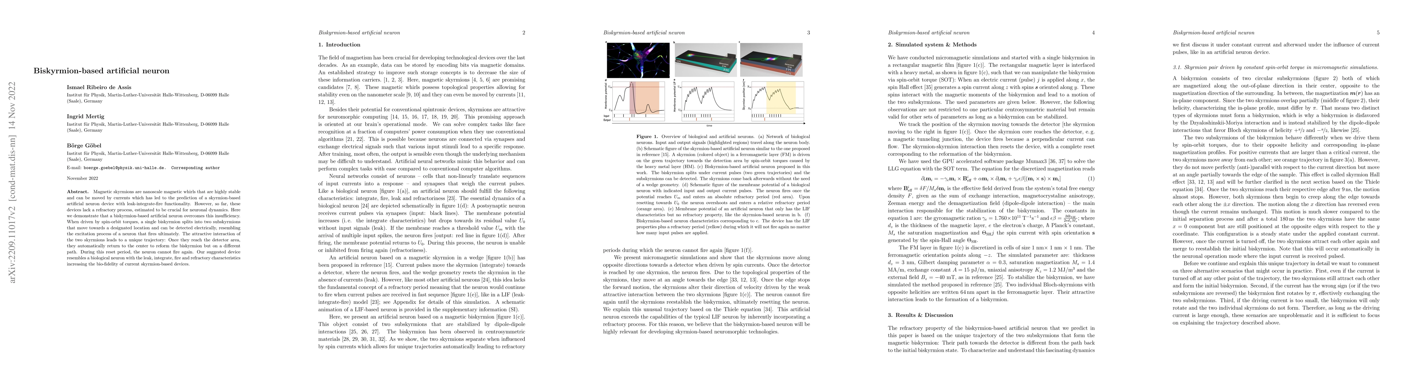 Thumbnail for Biskyrmion-based artificial neuron with refractory period