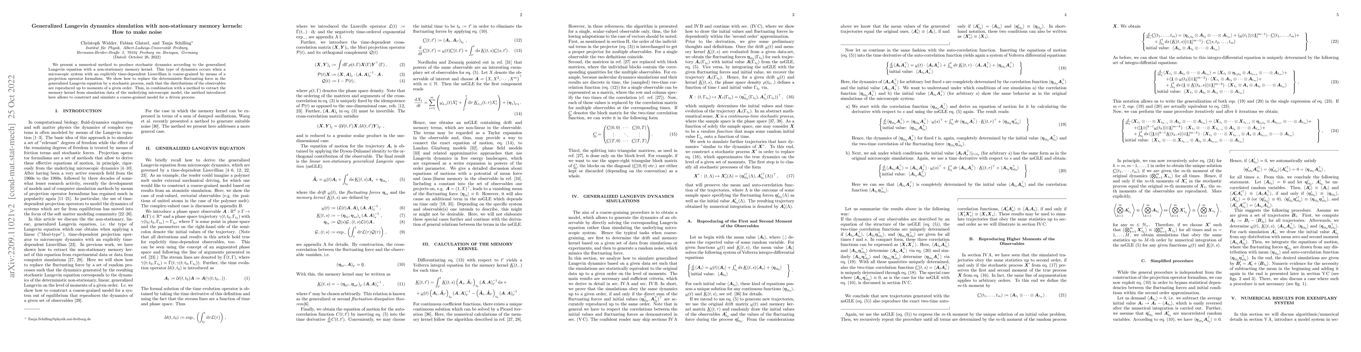 Thumbnail for Generalized Langevin dynamics simulation with non-stationary memory
  kernels: How to make noise