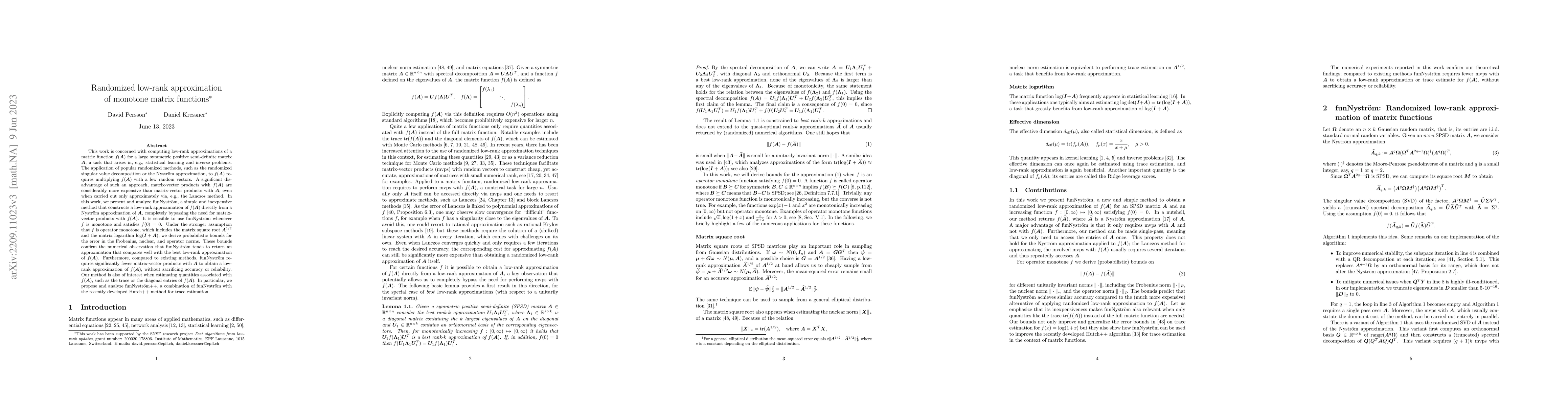 Thumbnail for Randomized low-rank approximation of monotone matrix functions