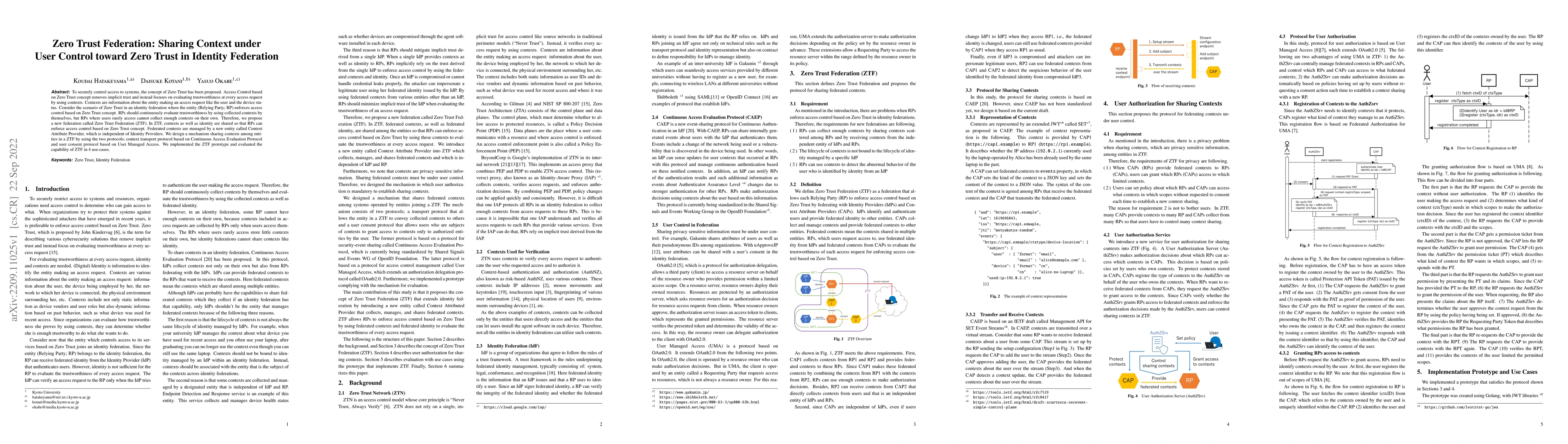 Thumbnail for Zero Trust Federation: Sharing Context under User Control toward Zero
  Trust in Identity Federation